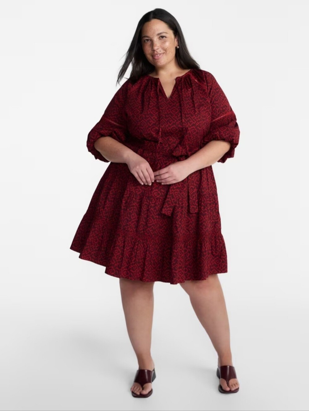 Terra & Sky Women's Plus Mini Dress w/ 3/4 Length Puff Sleeves 1X 16W - 18W NEW - Picture 6 of 9